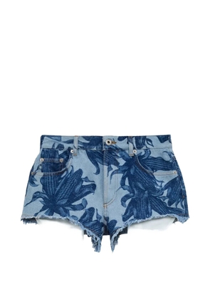 LOEWE floral-print frayed shorts - Blue