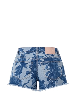 LOEWE floral-print frayed shorts - Blue