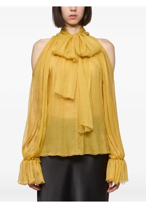 Atu Body Couture cold-shoulder pussy-bow blouse - Yellow