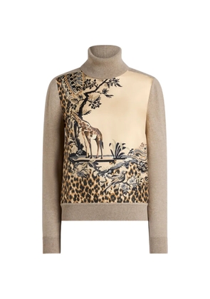 ETRO wool-blend turtleneck sweater with placed animal and paisley print - Neutrals