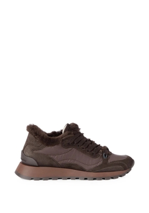 Brunello Cucinelli suede and techno-fabric runners with shearling lining and monili - Brown
