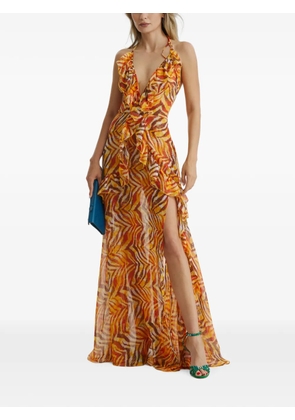CuAnna Luna ruffled zebra-print maxi dress - Orange