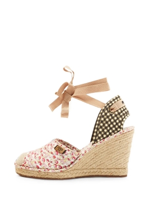 Fendi Pre-Owned floral gingham wedge sandals - White