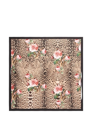 Roberto Cavalli leopard-print floral-motif scarf - Neutrals