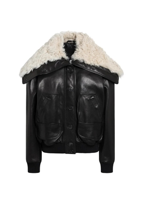 The Attico shearling-collar leather bomber jacket - Black