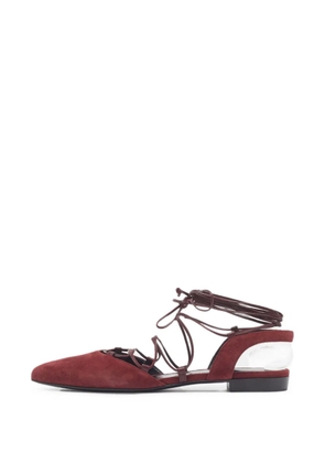 Saint Laurent Pre-Owned pointed-toe ankle-wrap ballet flats - Red