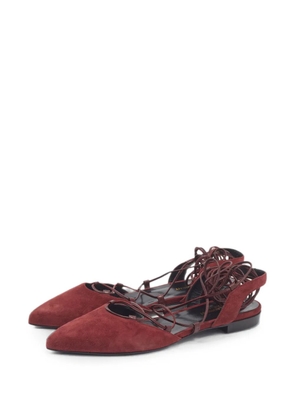 Saint Laurent Pre-Owned pointed-toe ankle-wrap ballet flats - Red