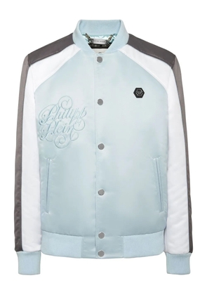 Philipp Plein logo-embroidered satin bomber jacket - Blue