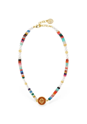 Casablanca logo-plaque beaded necklace - Gold