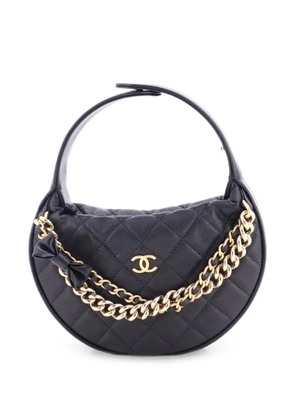 CHANEL Pre-Owned Double Chain Bow Pouch Quilted Caviar Mini hobo bag - Black