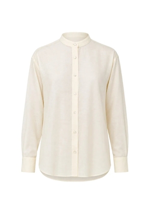 120% Lino slub-texture mandarin-collar shirt - Neutrals