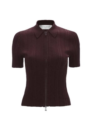 Victoria Beckham ribbed zip-up short-sleeve cardigan - Red