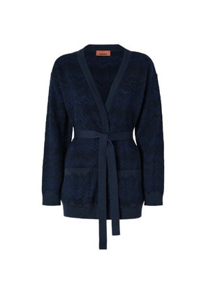 Missoni Zigzag-knit belted cardigan - Blue