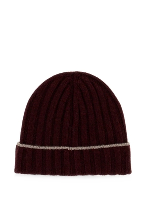 Brunello Cucinelli ribbed-knit contrast-stripe beanie hat - Red