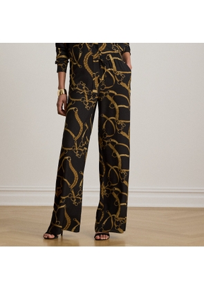 Belting-Print Crepe Wide-Leg Trouser