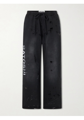 Satoshi Nakamoto - Luke Straight-Leg Logo-Printed Cotton-Fleece Sweatpants - Men - Black - S