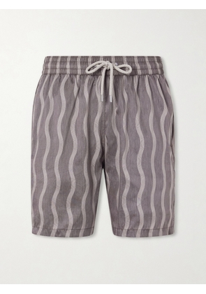 Frescobol Carioca - Rio Linen Blend Cabana Wave -Print Swim Short - Men - Brown - S