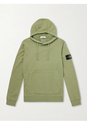 Stone Island - Logo-Appliquéd Garment-Dyed Cotton-Fleece Hoodie - Men - Green - S
