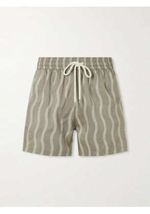 Frescobol Carioca - Rio Linen Blend Cabana Wave -Print Swim Short - Men - Green - S