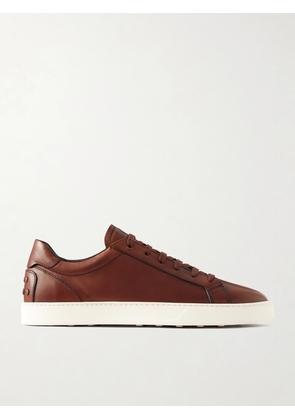 Tod's - Cassetta Rubber-Trimmed Glossed-Leather Sneakers - Men - Brown - UK 7