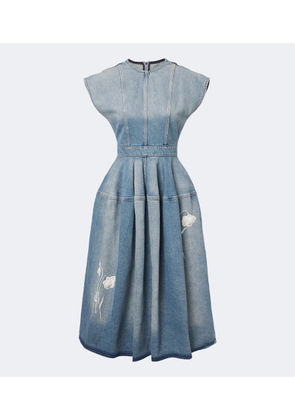 Erdem Floral-applique denim midi skirt