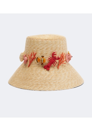 Aquazzura Embellished raffia bucket hat