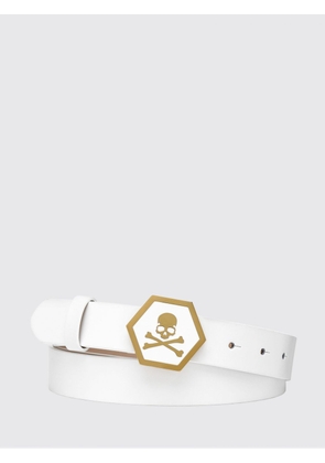 PHILIPP PLEIN Smooth Leather Belt with Metal Buckle and Skull Print