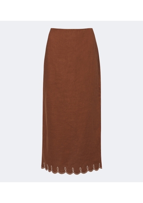 Veronica Beard Malou embroidered linen midi skirt