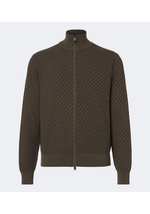Brioni Jacquard cotton, silk, and cashmere zip-up sweater