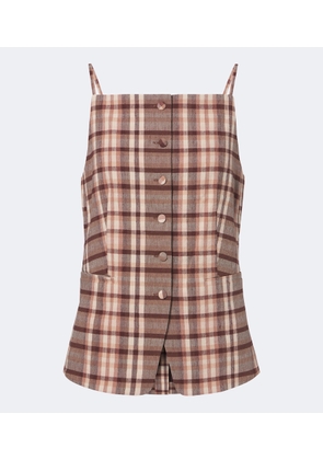 Staud Una plaid linen-blend top