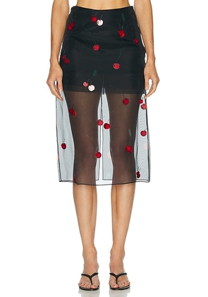 Monse Cherry Embroidery Sheer Skirt in Black - Black. Size 6 (also in 0, 2, 4, 8).