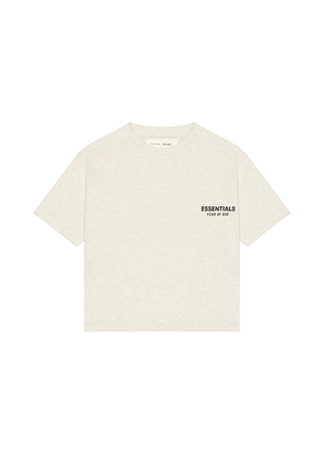 Fear of God ESSENTIALS Kids Classic Short Sleeve Tee in Oatmeal Heather - Grey. Size 2/3 (also in 4/5, 6/7).
