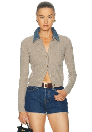 Miu Miu Wool Cashmere Chambray Cardigan in Sabbia - Beige. Size 38 (also in 36, 40).