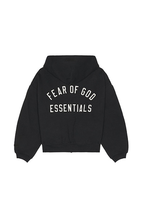 Fear of God ESSENTIALS Kids Classic Full Zip Hoodie in Vintage Black - Black. Size 2/3 (also in 4/5, 6/7).