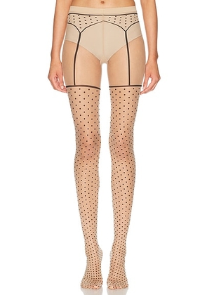 Wolford Dotted Garter Belt Tights in Fairly Light & Black - Nude. Size M (also in XS, S, L).