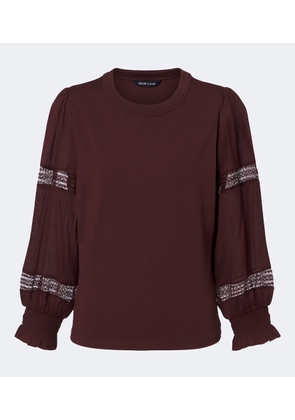 Veronica Beard Bellamie lace-trimmed cotton-blend jersey top