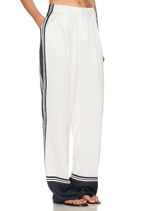 SEROYA Marlowe Satin Pant in Navy Tile Print - White. Size XS (also in S, L).