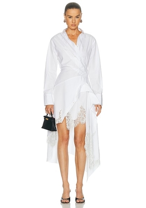 Monse Laced Cascade Shirt Dress in White - White. Size 0 (also in 2, 6).