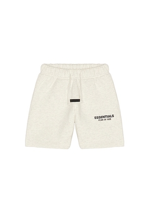 Fear of God ESSENTIALS Kids Classic Short in Oatmeal Heather & Light Heather - Grey. Size 2/3 (also in 4/5, 6/7).