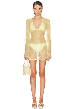 Oseree Lace O Gem Kaftan Dress in Lemon - Yellow. Size L (also in S, M).