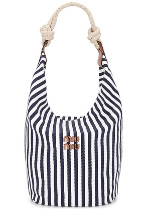 Miu Miu Cannette Righe Pelle Tote Bag in Blu & Cognac - Blue,White. Size all.