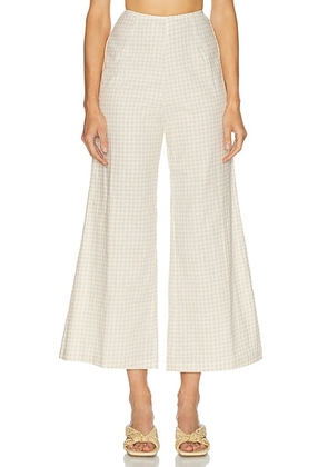 Juillet Margot Linen Pant in Vanilla Gingham - Ivory. Size M (also in XS, S, L).