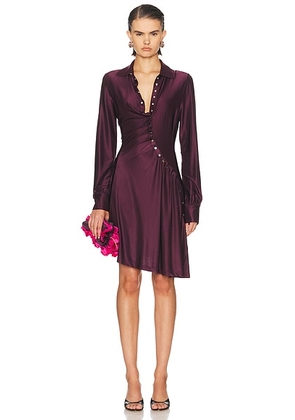 RABANNE Button Mini Dress in Magenta Purple - Burgundy. Size 36 (also in 38, 40).