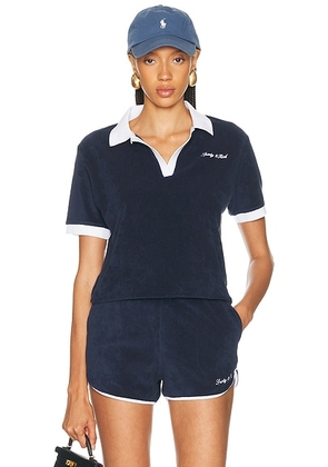 Sporty & Rich Signature Logo Terry Polo in Dark Navy & White - Navy. Size L (also in XS, S, M, XL).
