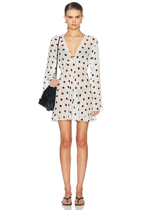 NICHOLAS Nerissa Long Sleeve Mini Dress in Ivory & Black Polka Dot - Black & White. Size M (also in L).