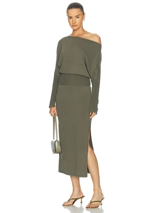 SIMKHAI Janese Midi Dress in Sea Turtle - Olive. Size L (also in XS, S, M).