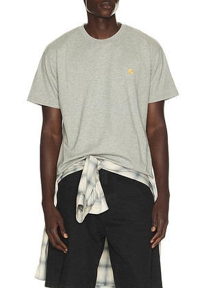 Carhartt WIP Short Sleeve Chase Tee Shirt in Grey Heather & Gold - Grey. Size S (also in L, M, XL/1X).