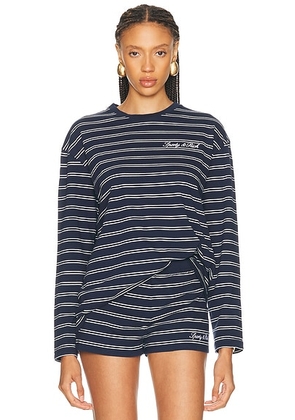 Sporty & Rich Signature Logo Easy Longsleeve Top in Dark Navy & White - Navy. Size S (also in XS, M).