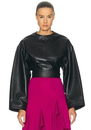 ALAÏA Long Sleeve Belted Top in Noir Alaia - Black. Size 40 (also in 38, 34, 36).