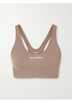 Sporty & Rich - Logo-print Stretch-jersey Sports Bra - Neutrals - x small,small,medium,large,x large